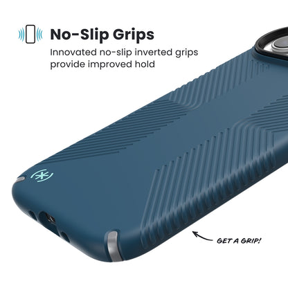 Speck Presidio2 Grip MagSafe – iPhone dėklas (Deep Sea / Silver Metallic / Spell Blue)