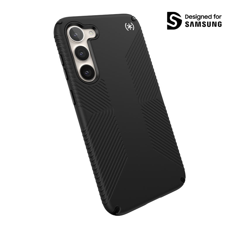 Speck Presidio2 Grip – Neslystantis dėklas Samsung Galaxy S23+ (juodas/juodas/baltas)