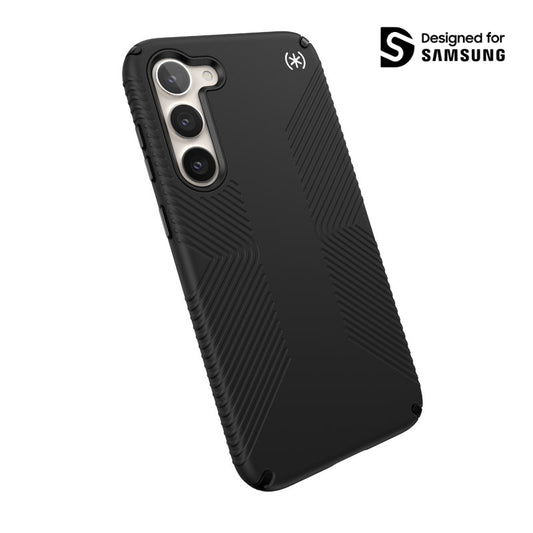 Speck Presidio2 Grip – Neslystantis dėklas Samsung Galaxy S23+ (juodas/juodas/baltas)