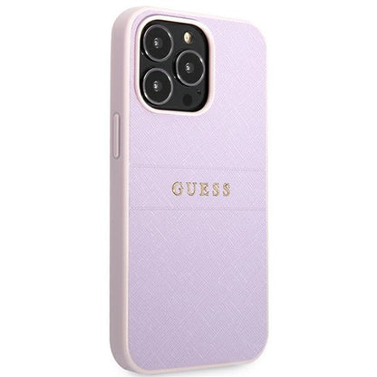 Guess Saffiano Hot Stamp & Metal Logo – „iPhone 13 Pro“ dėklas (violetinis)