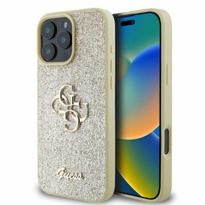 Guess Fixed Glitter Big 4G - Dėklas iPhone 16 Pro Max (auksinis)