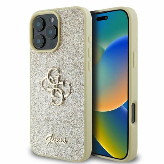 Guess Fixed Glitter Big 4G - Dėklas iPhone 16 Pro Max (auksinis)