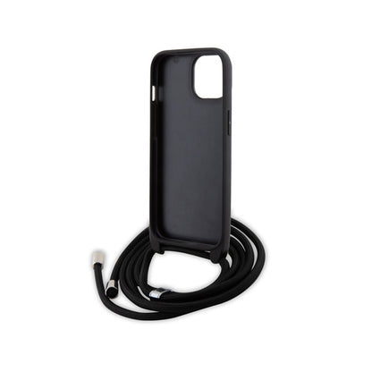 Karl Lagerfeld Rankinukas/Dėklas Saffiano su metaliniu segtuku Karl & Choupette, skirtas iPhone 15 Plus (Juodas)