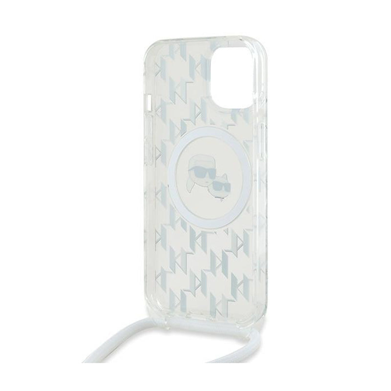 Karl Lagerfeld IML krepšys ant peties Monogram Karl & Choupette Head MagSafe – iPhone 15 / 14 / 13 dėklas (skaidrus)