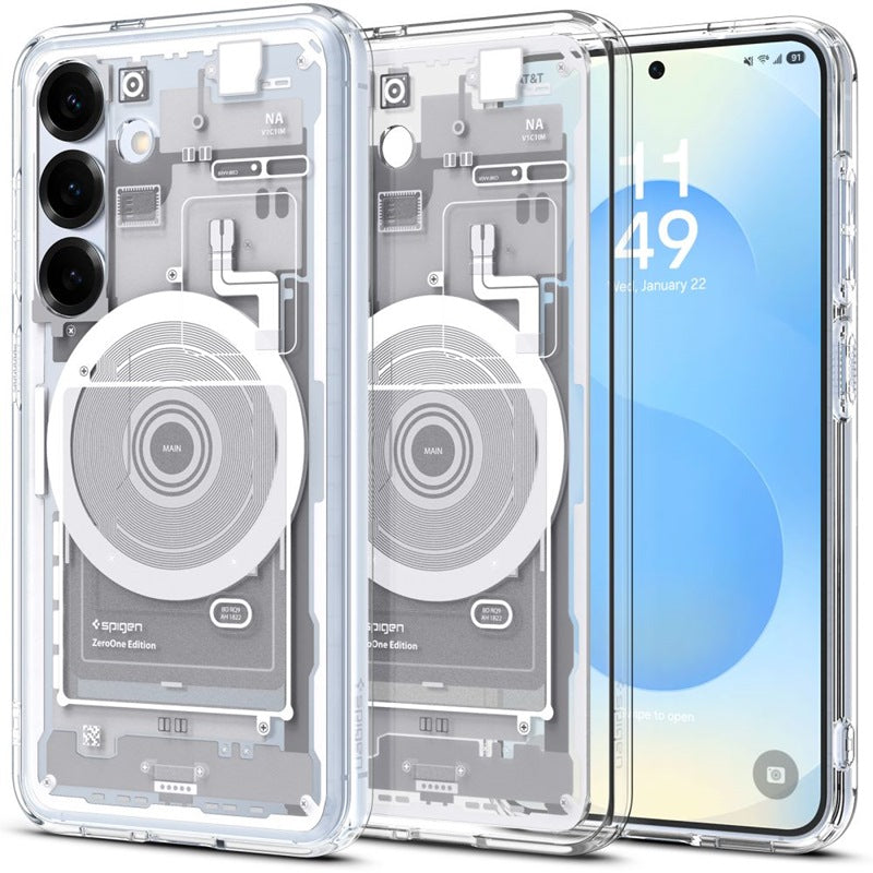 Spigen Ultra Hybrid Mag MagSafe – dėklas, skirtas Samsung Galaxy S25 (Zero One White)