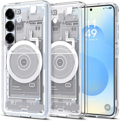 Spigen Ultra Hybrid Mag MagSafe – dėklas, skirtas Samsung Galaxy S25 (Zero One White)