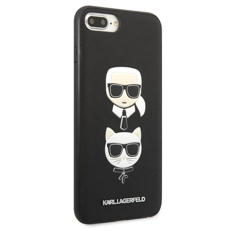 Karl Lagerfeld Saffiano Karl & Choupette Heads - Dėklas iPhone 8 Plus / 7 Plus (Juoda)