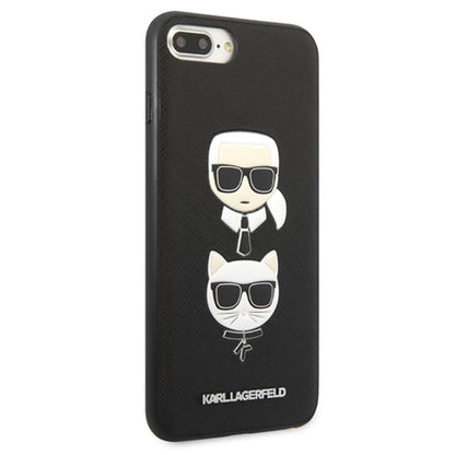 Karl Lagerfeld Saffiano Karl & Choupette Heads - Dėklas iPhone 8 Plus / 7 Plus (Juoda)