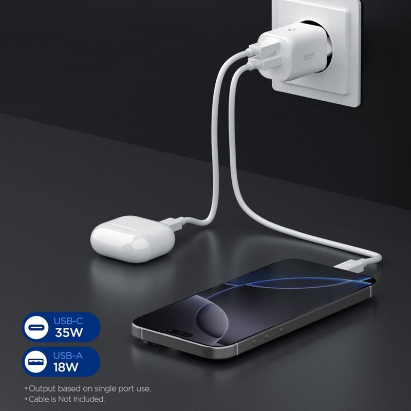 Spigen Essential EE352EU GaN Pro – C tipo + USB-A USB įkroviklis 35W (baltas)
