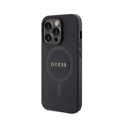 Guess Saffiano MagSafe – dėklas iPhone 15 Pro (juodas)