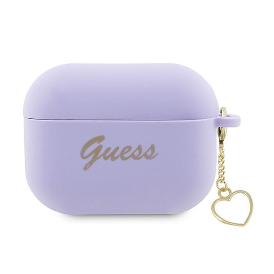 Guess Silicone Heart Charm – dėklas Apple AirPods Pro 2 (violetinė)