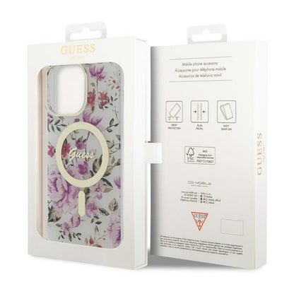 Guess Flower MagSafe – dėklas, skirtas „iPhone 14 Pro“ (skaidrus)
