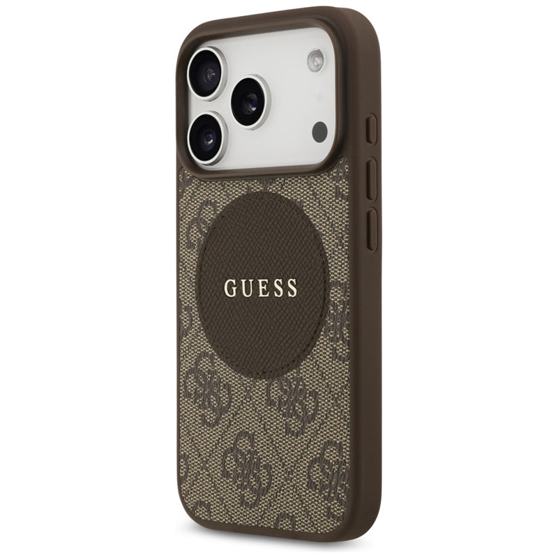 Guess 4G Klasikinis apvalus logotipas MagSafe – Dėklas iPhone 17 Pro (Rudas)