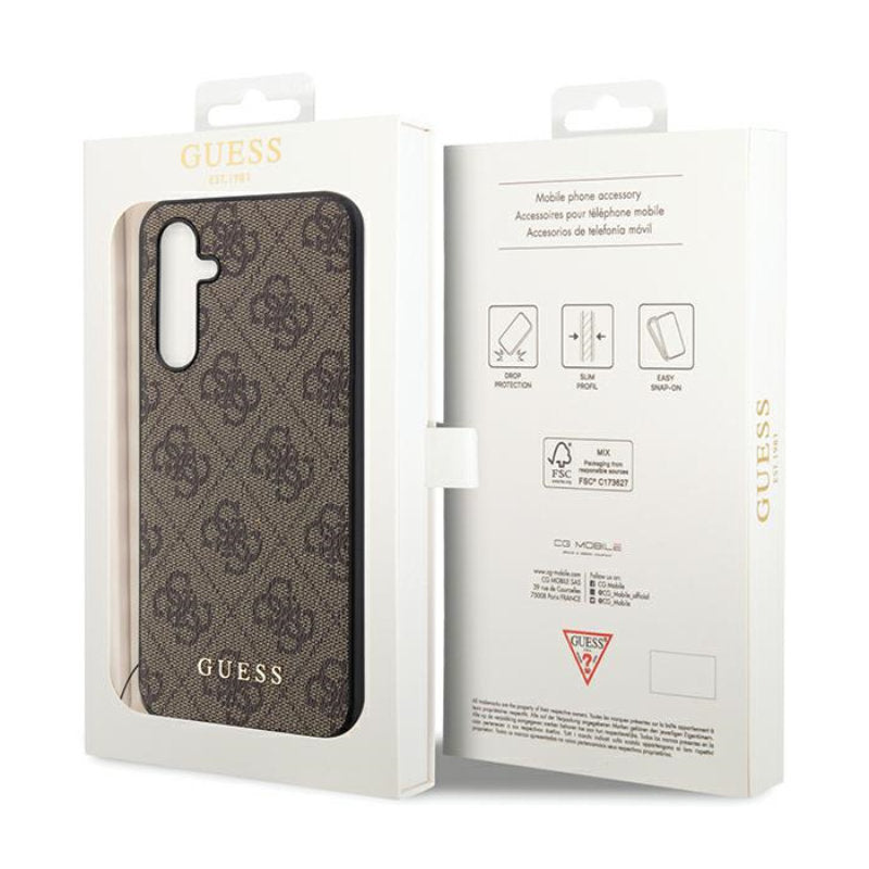 Guess 4G Charms kolekcija – dėklas Samsung Galaxy S23 FE (rudas)