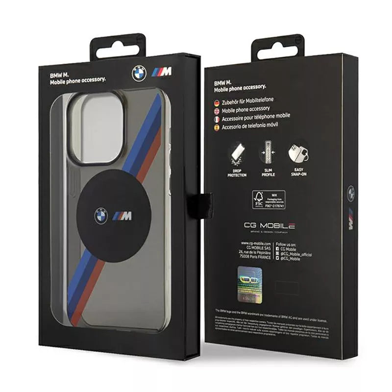 BMW Trikolorinės juostos MagSafe dėklas skirtas iPhone 14 Pro (Pilkas)