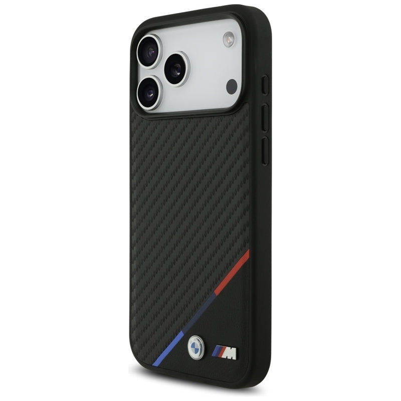 BMW M Carbon Tricolor Line MagSafe - dėklas iPhone 17 Pro Max (juodas)