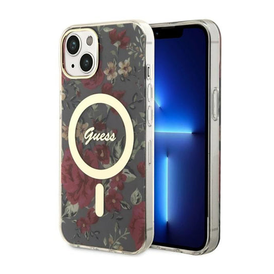Guess Flower MagSafe – dėklas iPhone 14 (žalias)