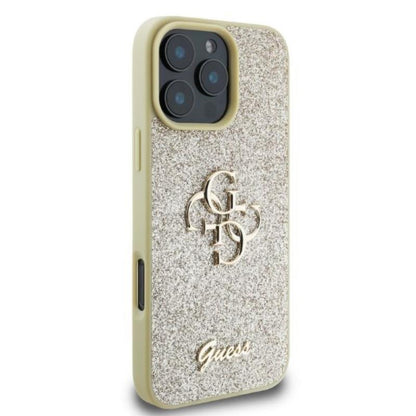 Guess Fixed Glitter Big 4G - Dėklas iPhone 16 Pro Max (auksinis)