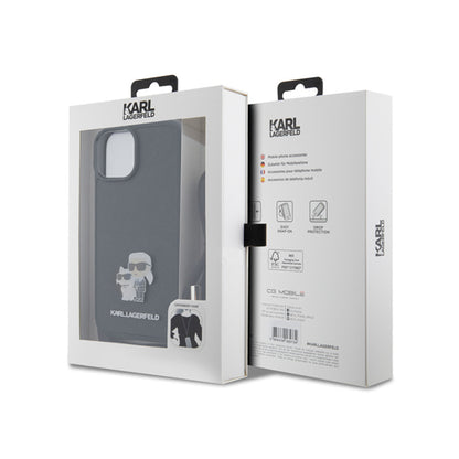 Karl Lagerfeld Rankinukas/Dėklas Saffiano su metaliniu segtuku Karl & Choupette, skirtas iPhone 15 Plus (Juodas)