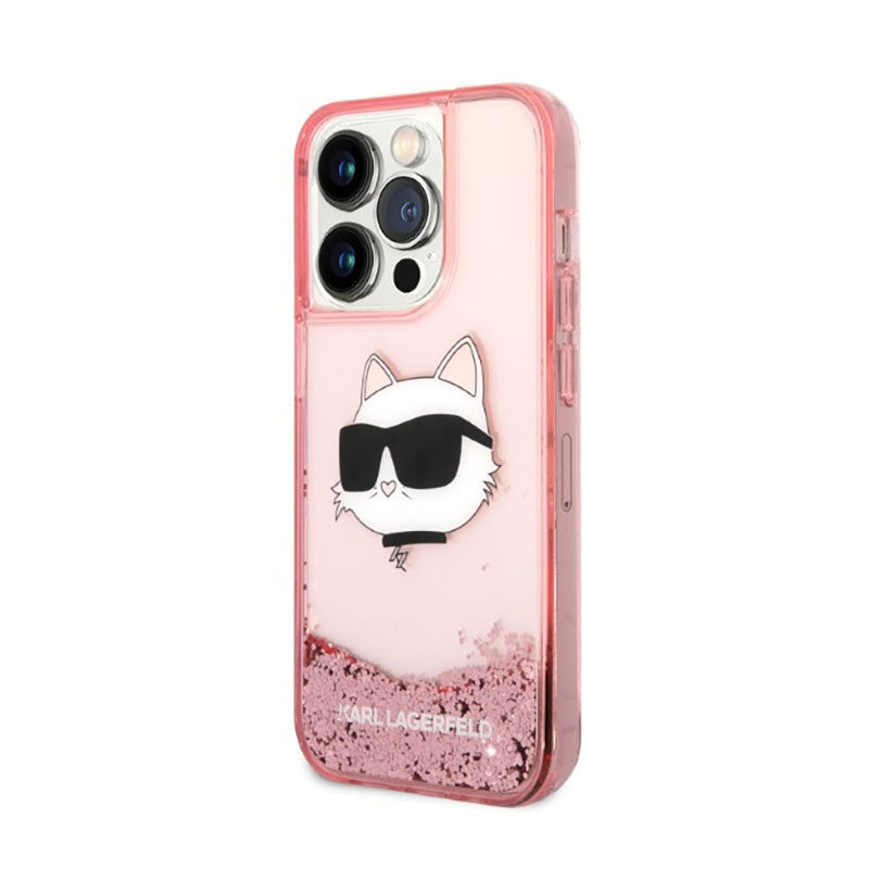 Karl Lagerfeld Liquid Glitter NFT Choupette Head – dėklas iPhone 14 Pro (rožinis)