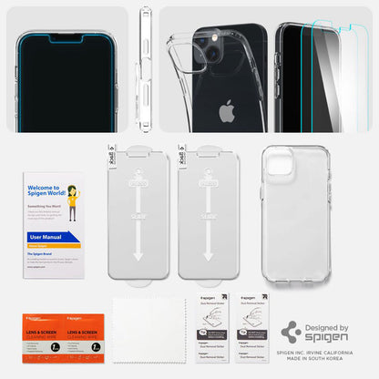 "Spigen Crystal Pack" - "iPhone 15 Plus" / "iPhone 14 Plus" dėklo rinkinys + apsauginis stiklas (skaidrus)