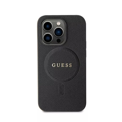 Guess Saffiano MagSafe – dėklas iPhone 15 Pro (juodas)