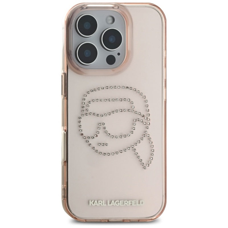 Karl Lagerfeld IML Rhinestones Karl Head – dėklas, skirtas iPhone 16 Pro (rožinis)