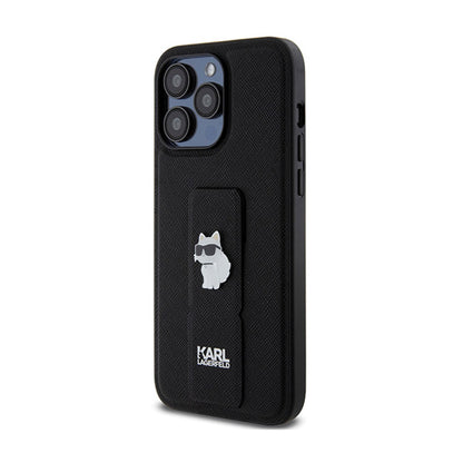 Karl Lagerfeld Gripstand Saffiano Choupette Pins – iPhone 13 Pro dėklas (juodas)