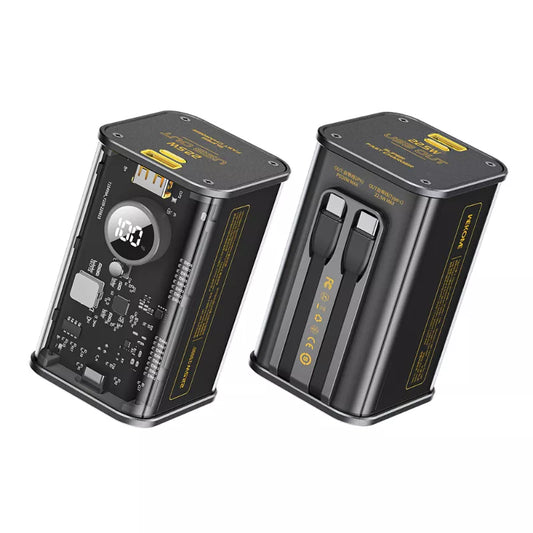 WEKOME WP-347 Vanguard Series – Power bank 20000 mAh ypač greitas įkrovimas su integruotu USB-C PD 20W & Lightning + USB-A QC3.0 22.5W kabeliu (juodas)