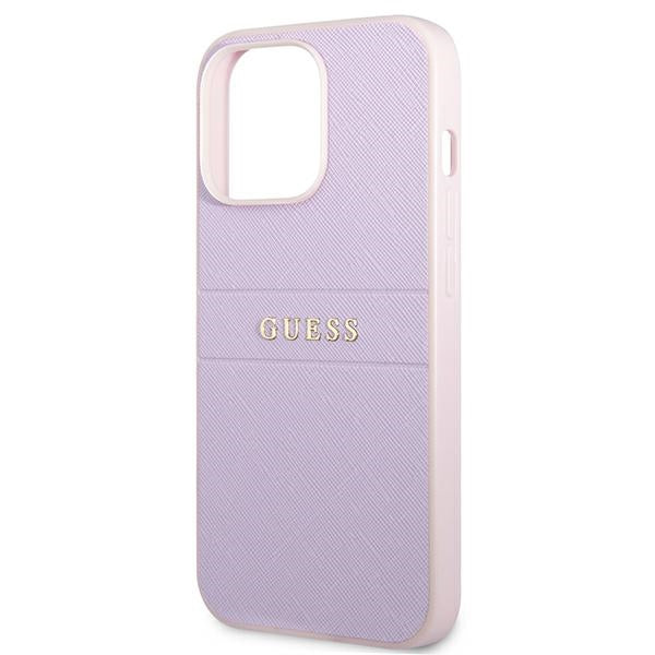 Guess Saffiano Hot Stamp & Metal Logo – „iPhone 13 Pro“ dėklas (violetinis)