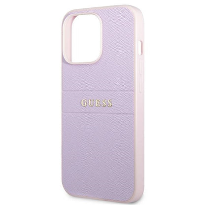 Guess Saffiano Hot Stamp & Metal Logo – „iPhone 13 Pro“ dėklas (violetinis)