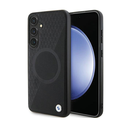 BMW od pusiau tekstūruotos odos ir apskritimo MagSafe - dėklas Samsung Galaxy S24 (juodas)