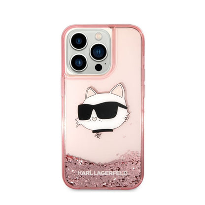 Karl Lagerfeld Liquid Glitter NFT Choupette Head – dėklas iPhone 14 Pro (rožinis)