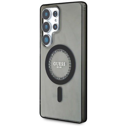 Guess Rhinestones Printed Classic Logo MagSafe – dėklas, skirtas „Samsung Galaxy S25 Ultra“ (juodas)