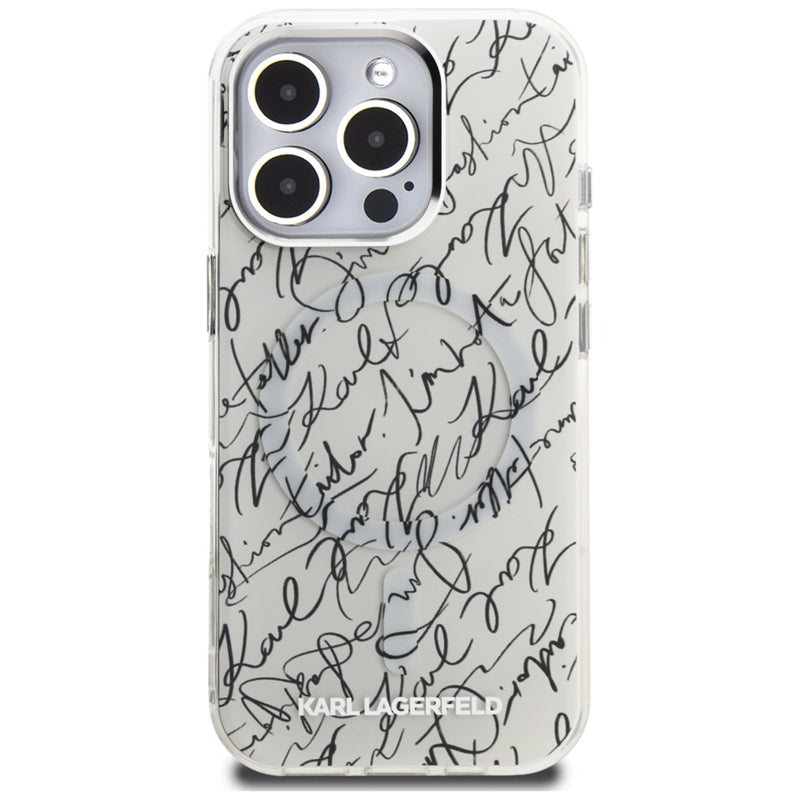 Karl Lagerfeld IML Karl Script Raštas MagSafe Dėklas, skirtas iPhone 16 Pro Max (baltas)
