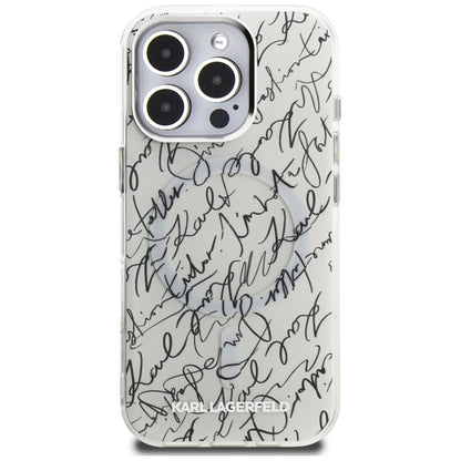 Karl Lagerfeld IML Karl Script Raštas MagSafe Dėklas, skirtas iPhone 16 Pro Max (baltas)
