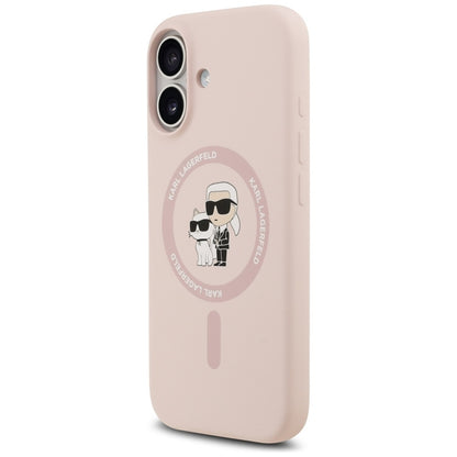 Karl Lagerfeld Silikoninis Karl & Choupette žiedas MagSafe - Dėklas iPhone 17 (rožinis)