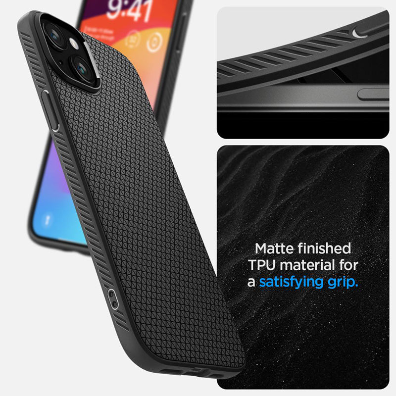 Spigen Liquid Air – dėklas skirtas iPhone 15 Plus (matinė juoda)