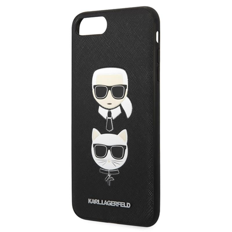 Karl Lagerfeld Saffiano Karl & Choupette Heads - Dėklas iPhone 8 Plus / 7 Plus (Juoda)