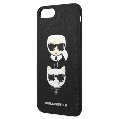 Karl Lagerfeld Saffiano Karl & Choupette Heads - Dėklas iPhone 8 Plus / 7 Plus (Juoda)