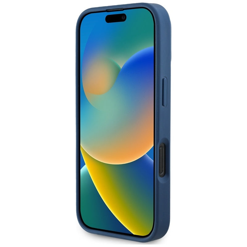 Guess Grained Printed Flower Pattern MagSafe - dėklas iPhone 16 Pro Max (mėlynas)