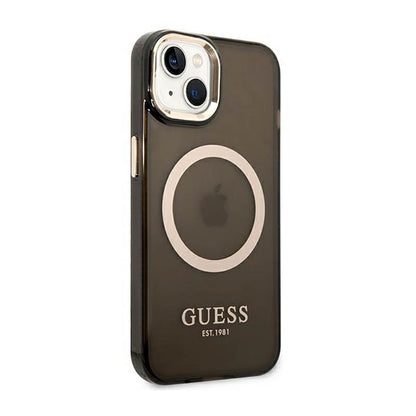 Guess Gold Outline Translucent MagSafe – iPhone 14 dėklas (juodas)