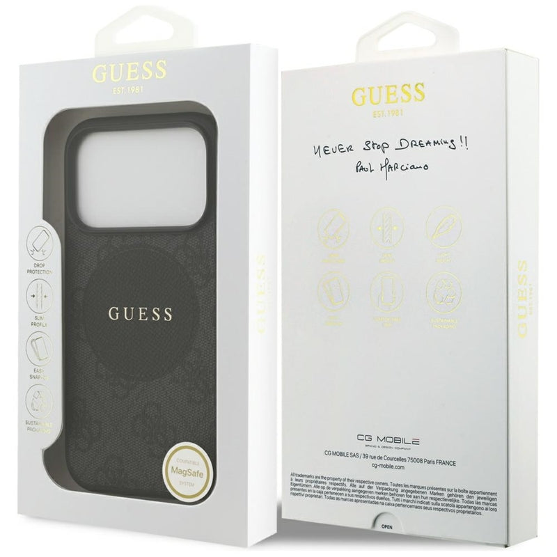 Guess 4G Circle Classic Logo MagSafe dėklas iPhone 17 Pro (juodas)