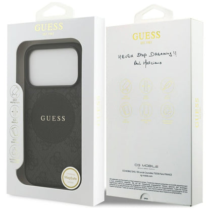 Guess 4G Circle Classic Logo MagSafe dėklas iPhone 17 Pro (juodas)