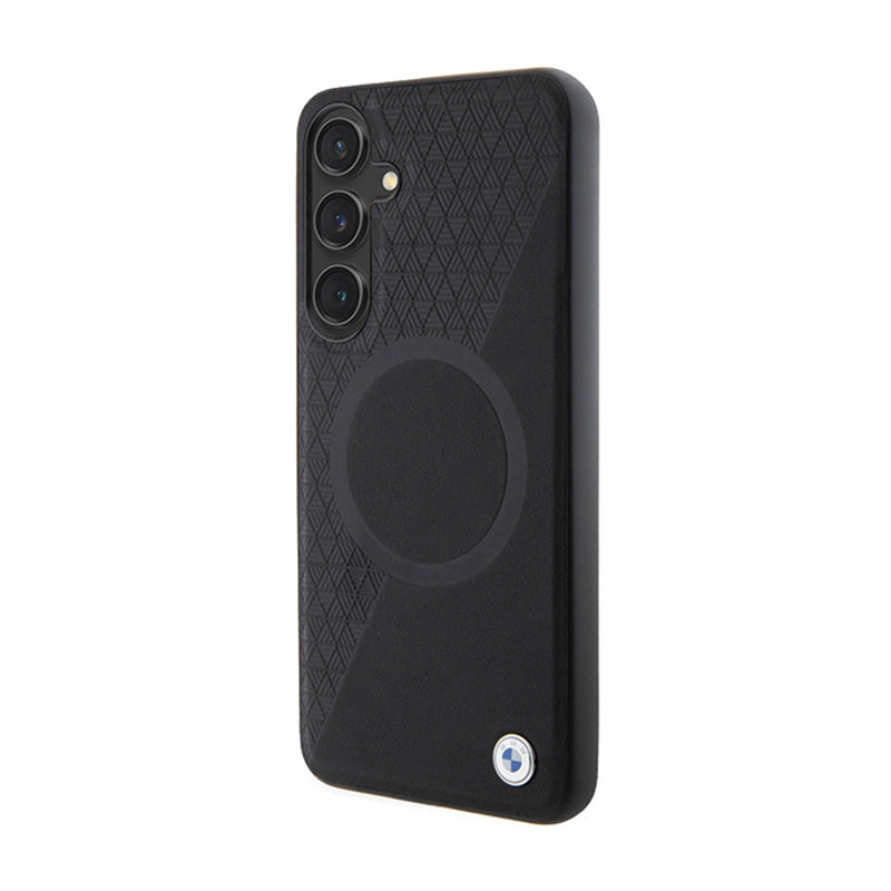 BMW od pusiau tekstūruotos odos ir apskritimo MagSafe - dėklas Samsung Galaxy S24 (juodas)