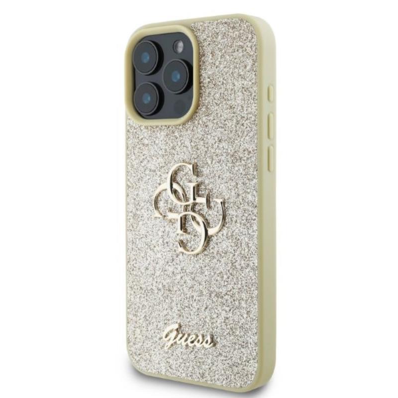 Guess Fixed Glitter Big 4G - Dėklas iPhone 16 Pro Max (auksinis)
