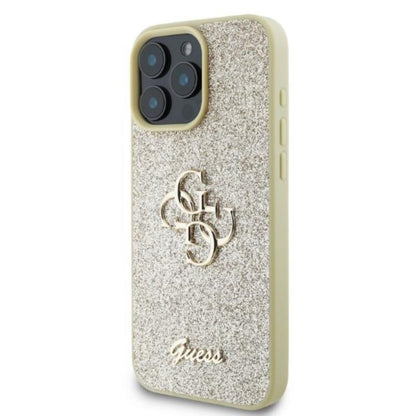 Guess Fixed Glitter Big 4G - Dėklas iPhone 16 Pro Max (auksinis)