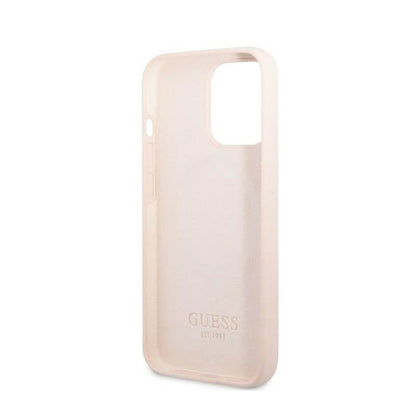 Guess Silicone Logo Plate MagSafe – dėklas, skirtas iPhone 13 Pro (rožinis)