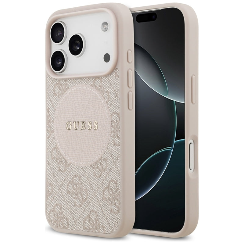 Guess 4G Circle Classic Logo MagSafe dėklas iPhone 17 Pro (rožinis)