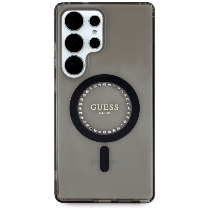 Guess Rhinestones Printed Classic Logo MagSafe – dėklas, skirtas „Samsung Galaxy S25 Ultra“ (juodas)